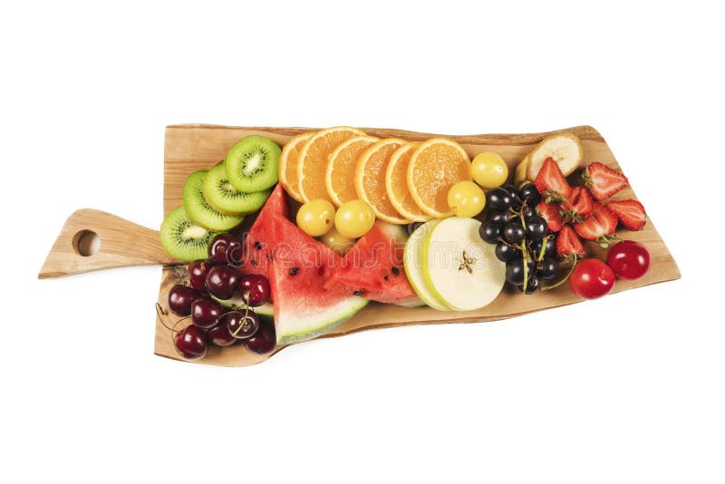 Fruits on chopping board stock image. Image of food, cutting 9110405