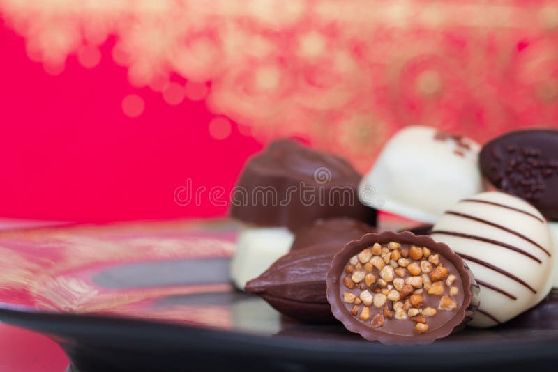 Assorted Gourmet Chocolate Candies in the Dish. Stock Image Image of