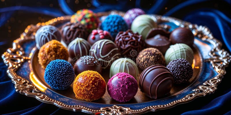 Assorted Gourmet Chocolate Truffles on Plate of excellence in splendor beyond compare with grace royalty free stock images