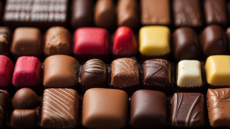 Assorted gourmet chocolates and candies in a vibrant display. stock photos