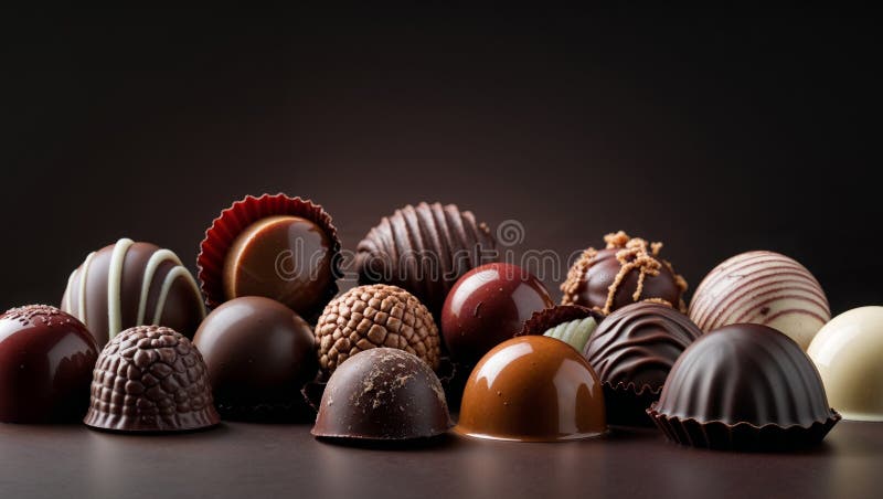 Assorted gourmet chocolates on dark background royalty free stock images