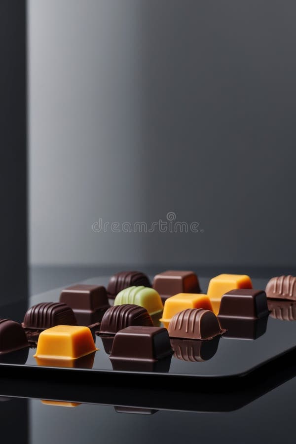 Assorted Gourmet Chocolates on Dark Surface. royalty free stock photos