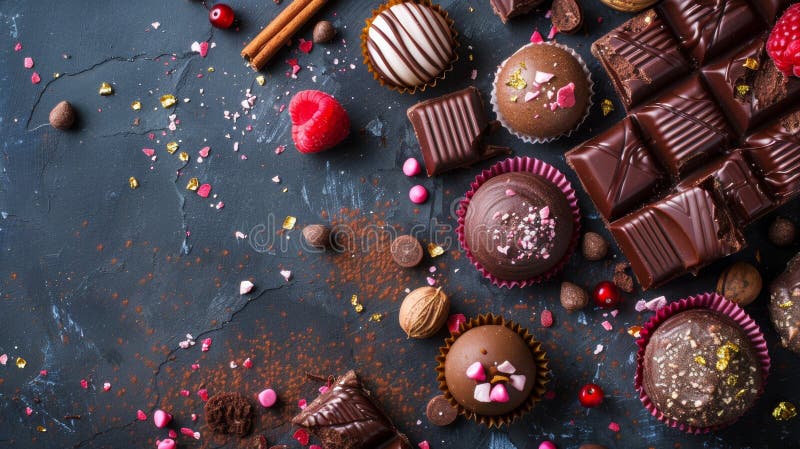 Assorted Gourmet Chocolates with Decorations stock images