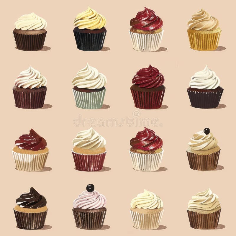 Assorted Gourmet Cupcakes on Pastel Background stock photos