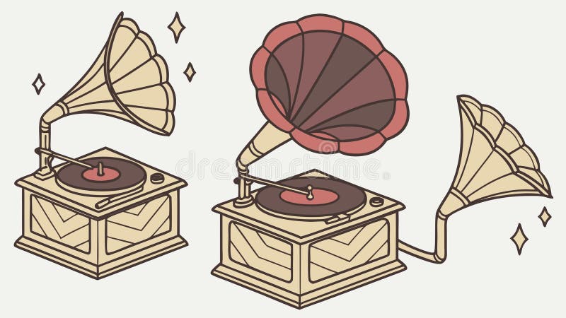 Assorted Gramophones with Music Notes, Vintage Entertainment, vector design Generative AI vector illustration