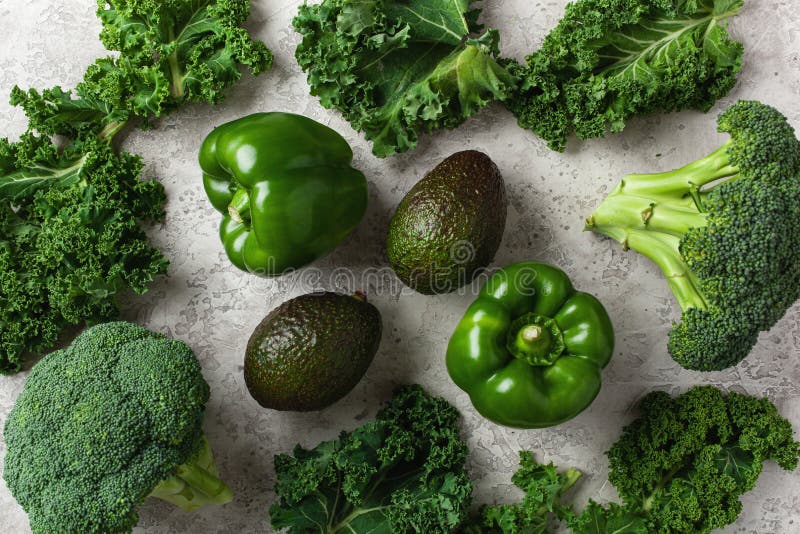 Assorted Green Vegetables Bell Peppers, Kale Avocado, Broccoli Stock