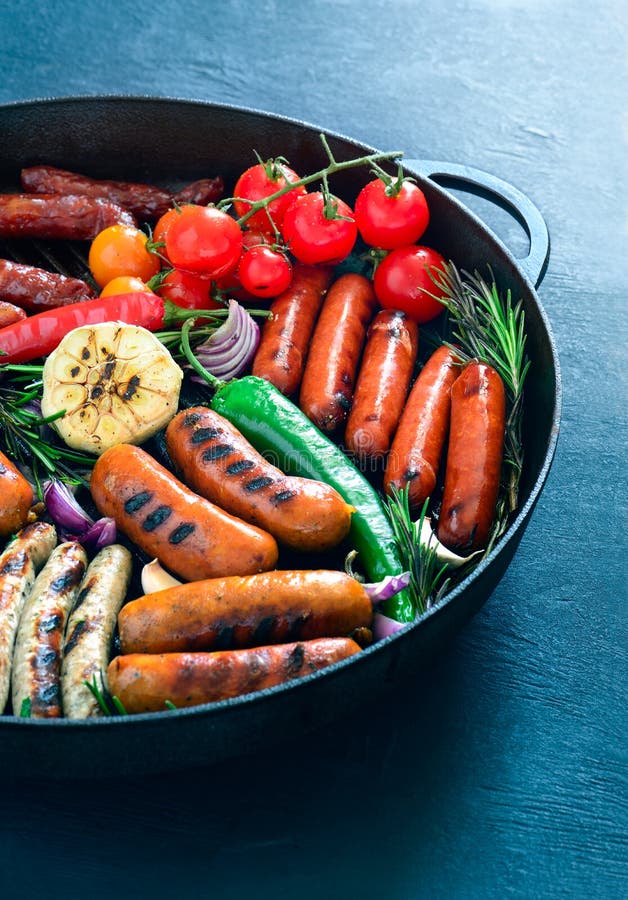 Assorted Grilled Sausages in a Pan Stock Image Image of sausage, food 90149401