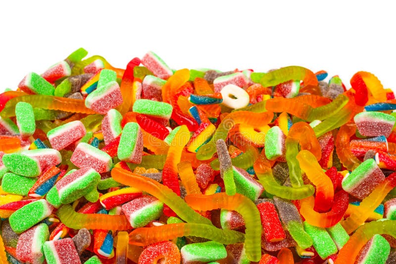 Assorted gummy candies. Top view. Jelly  sweets background