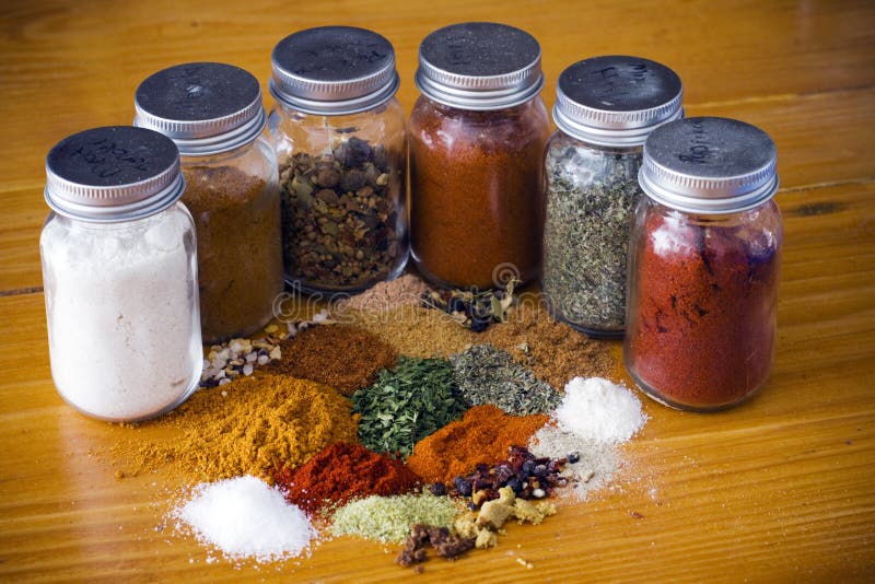 Assorted Herbs and Spices with Glass Containers Stock Image Image of bottles, chilli 13368995