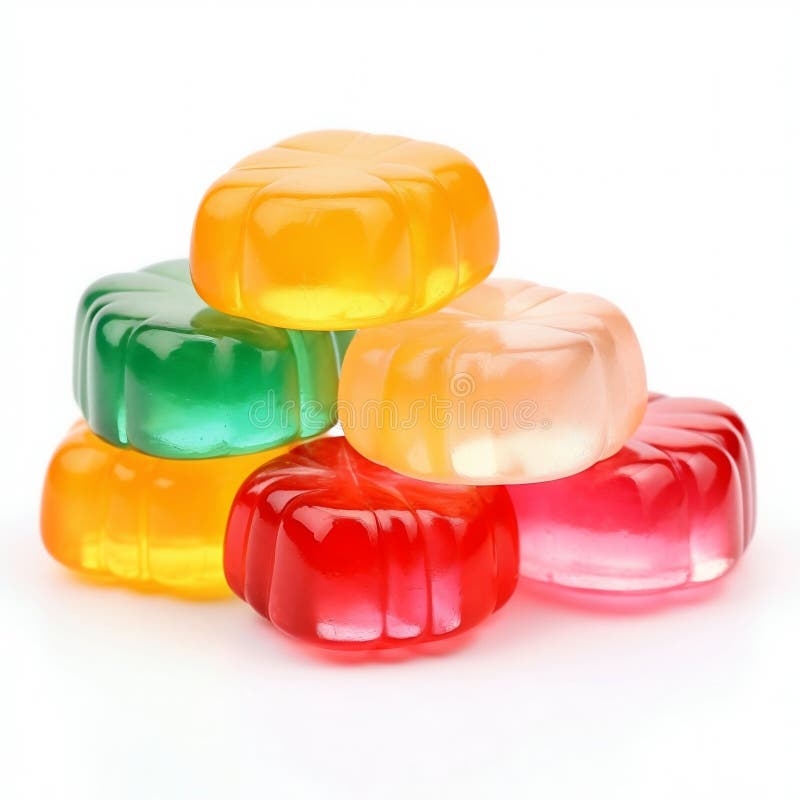 Assorted Jelly Candies on White Background. Generative Ai Stock