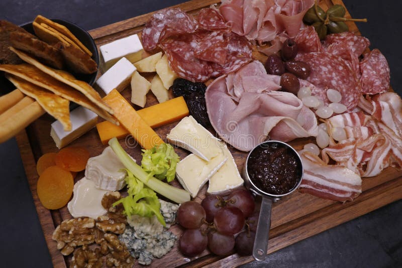 Assorted Matured Cheese and Cold Meat Cut Platter with Condiment Stock