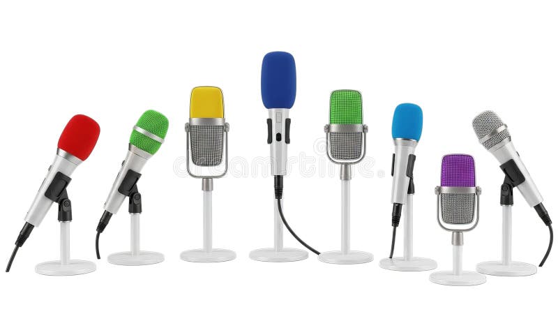 Assorted microphones with colorful windscreens royalty free illustration