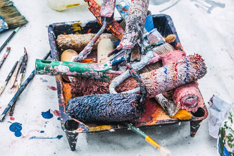 Assorted Paint Tools for House Renovation stock photo