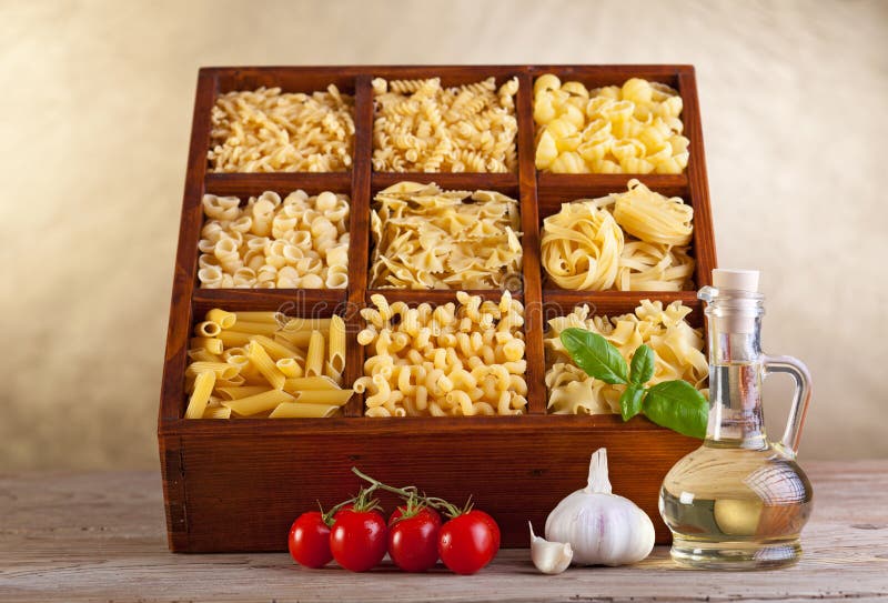 Assorted pasta mix in wooden box royalty free stock photos Assorted pasta mix in wooden box royalty free stock photos