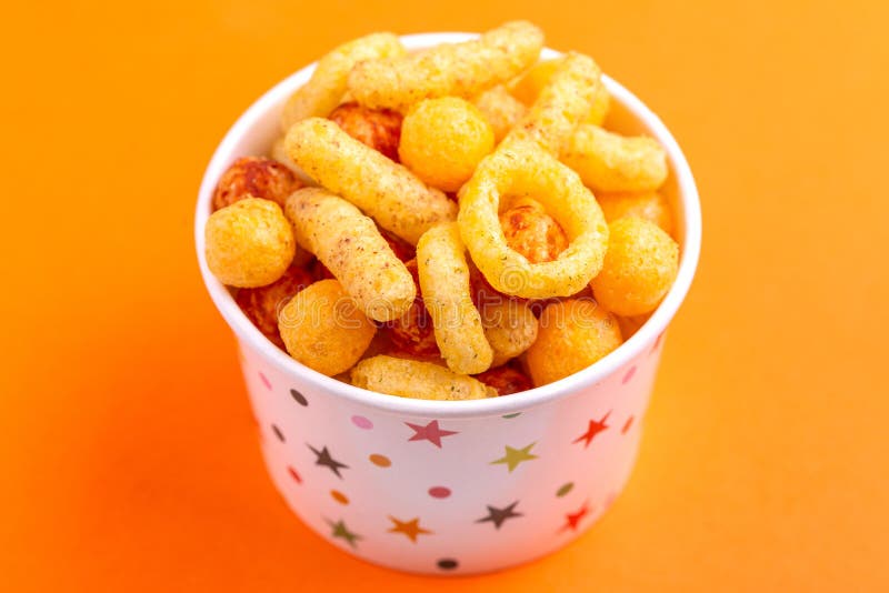 Assorted Puff Corn Snacks in Paper Cup Stock Photo Image of chips