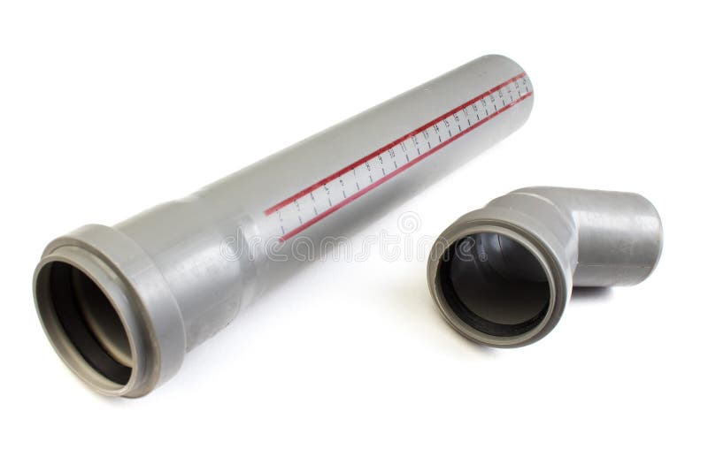 Assorted PVC Sewage Pipe Fittings Shot on White. Top View. Stock Image