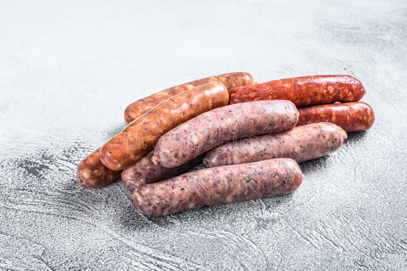 Assorted Raw Chorizo Sausages. White Background Stock Photo Image of