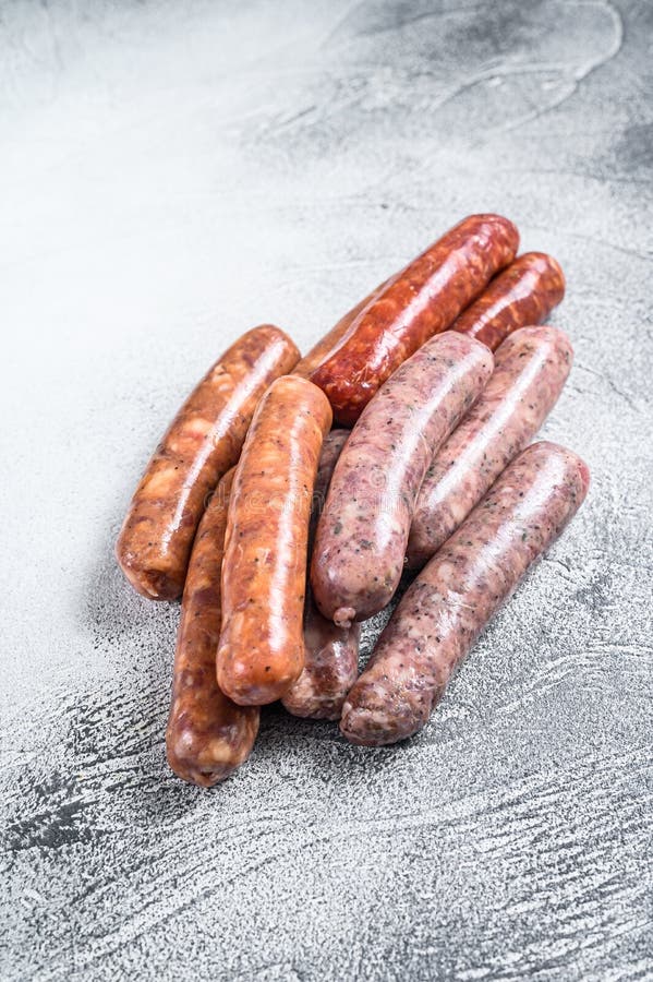 Assorted Raw Chorizo Sausages. White Background Stock Photo Image of