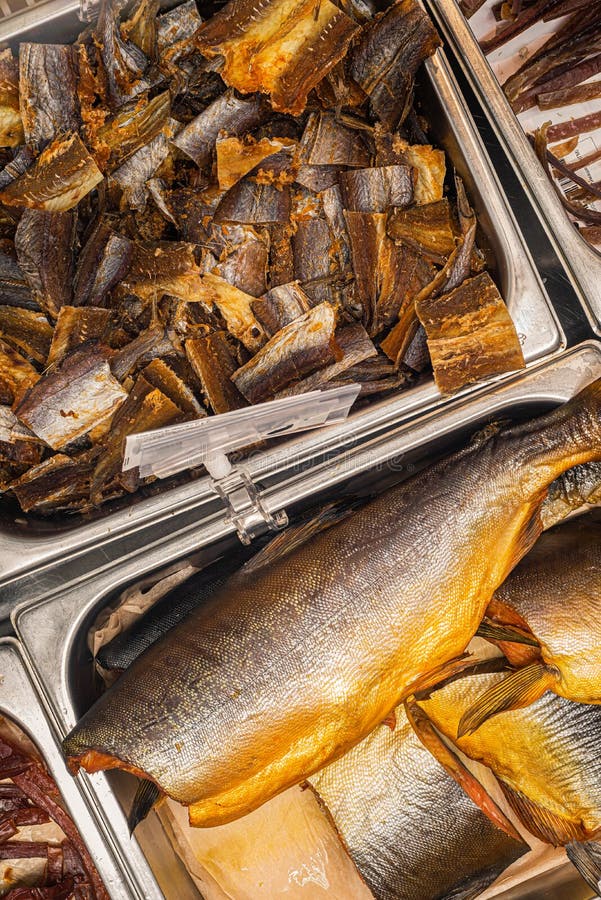 Assorted Smoked and Dried Fish in Market Stock Photo Image of cured