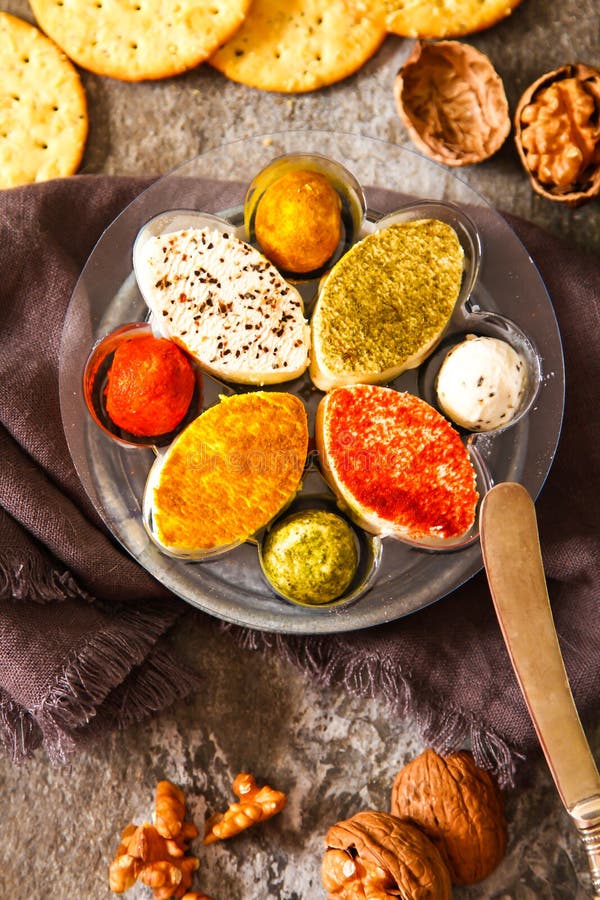 Assorted Soft Cream Cheese Goat on Stone Background Stock Image Image