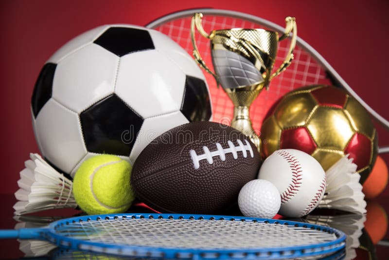 Assorted Sports Equipment, Winner Background Stock Photo Image of