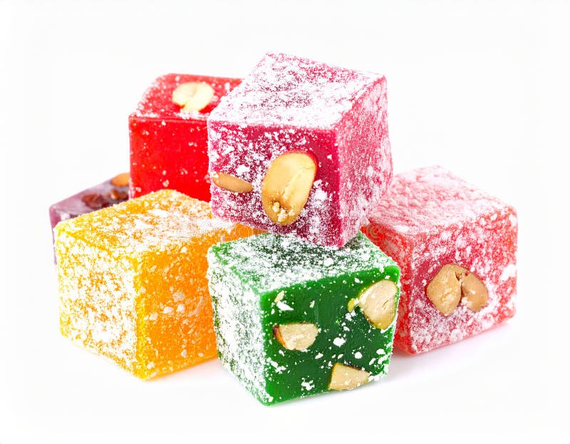 Assorted Turkish Delight bars(Sugar coated soft candy) isolated on white vector illustration