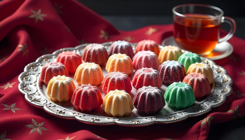 Assorted Turkish delight with jewel like colors on display vector illustration