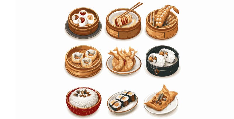 Assorted Types of Food on Plates royalty free illustration