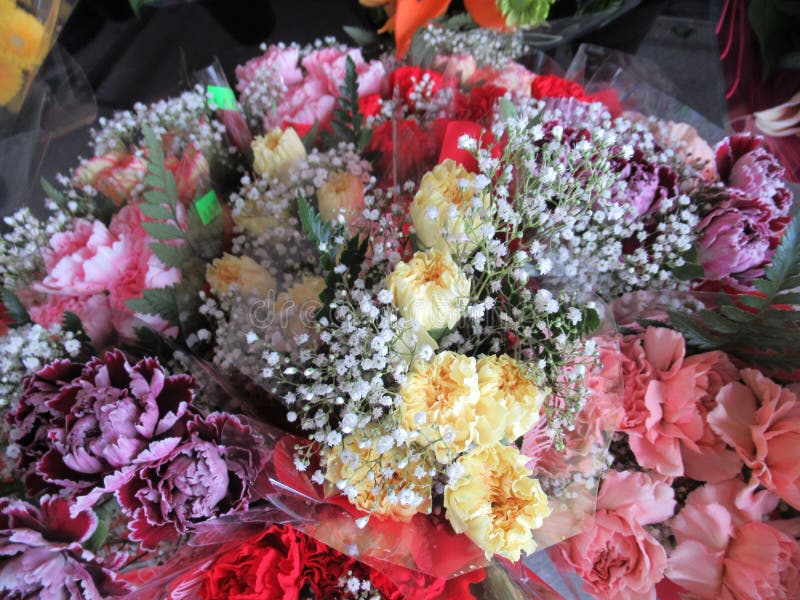 Assorted Variety of Colorful Fresh Flower Bouquets, Spring 2018 Stock