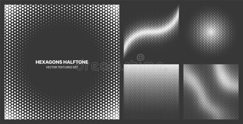 Assorted Various Contrast Halftone Hexagon Dot Texture Vector Pattern Background stock illustration