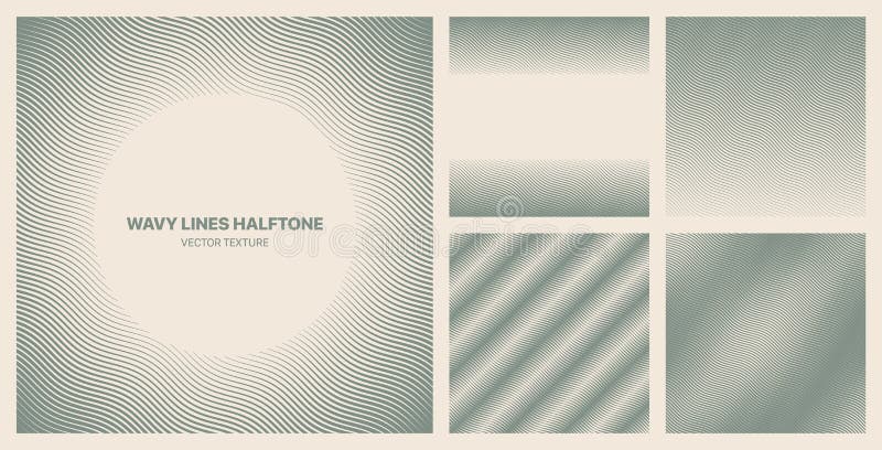 Assorted Various Halftone Pale Green Wavy Lines Textures Vector Pattern Set vector illustration