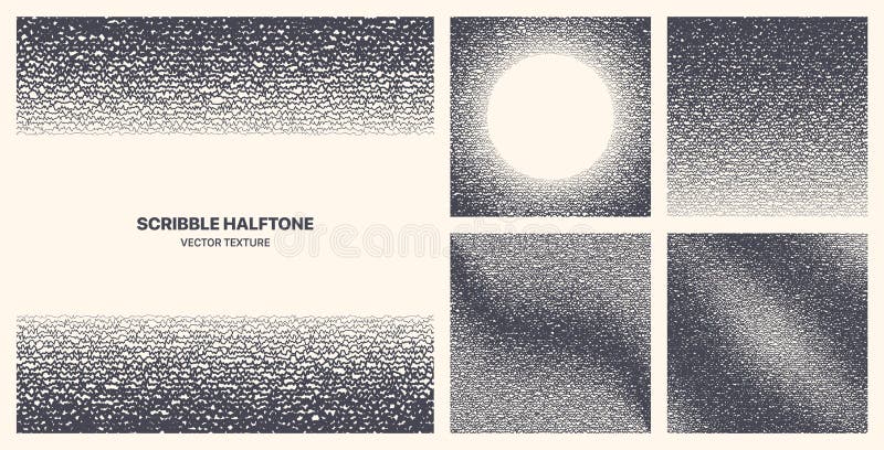 Assorted Various Hand Drawn Scribble Noise Halftone Rough Texture Vector Set stock illustration
