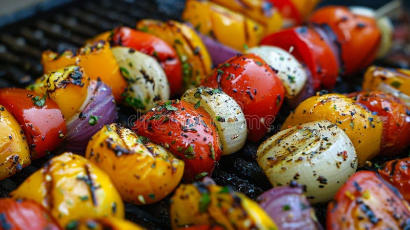 Various vegetables grilling outdoors royalty free stock image