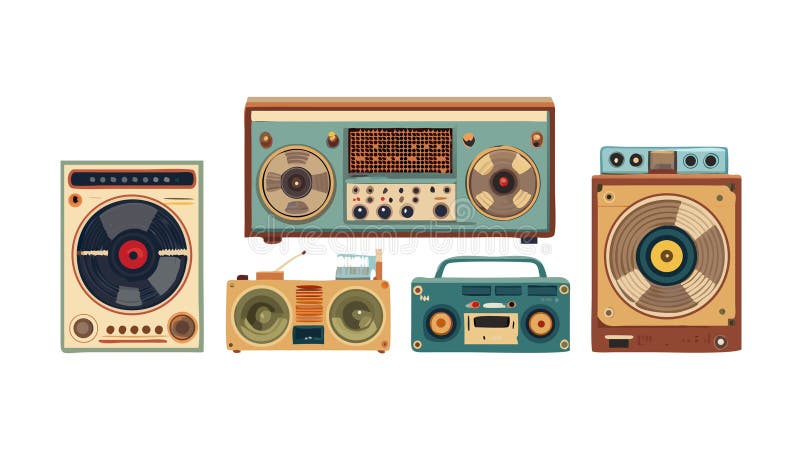 Assorted Vintage Audio Equipment Classic Sound Devices Vector, vector design Generative AI vector illustration