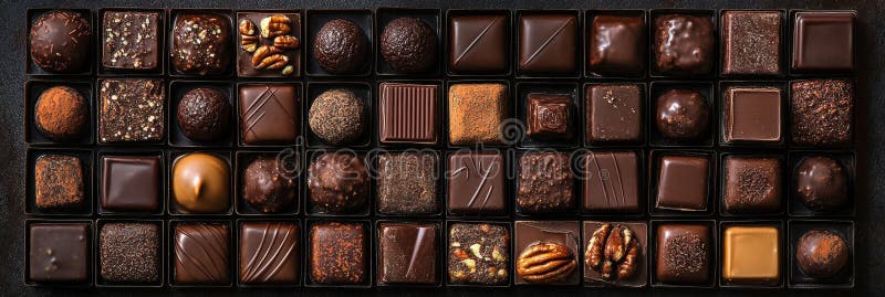 Assortiment au chocolat Gourmet Plat Lay de délicieux Lait foncé et bonbons au chocolat blanc illustration stock
