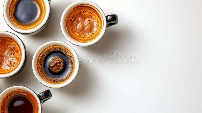 Assortiment de tasses de café et d'espresso sur la surface blanche variété de types de café plat laqué ai génératif