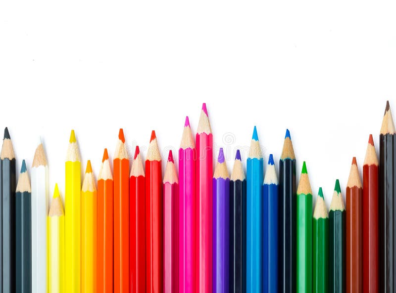 Assortiment gekleurde potloden abstract op witte achtergrond