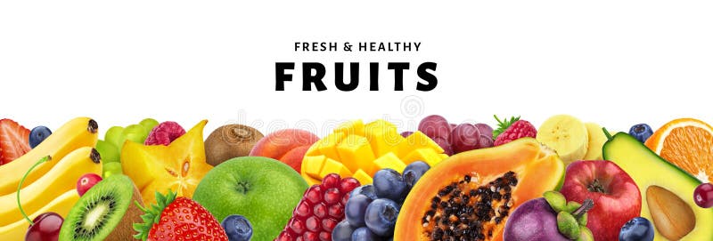 Assortiment van exotische die vruchten op witte achtergrond met van exemplaar ruimte, vers en gezond vruchten en bessen close-up
