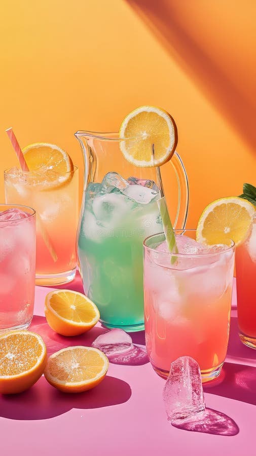 Assortimento colorato di bevande, compreso il verde rosa e il giallo illustrazione vettoriale