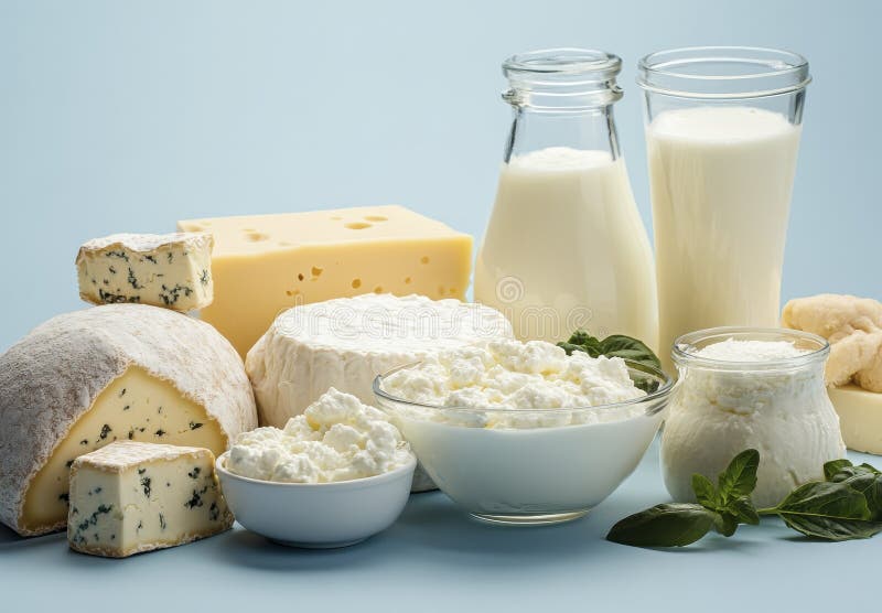 Assortimento del latte Formaggi e Yogurt su fondo chiaro royalty illustrazione gratis
