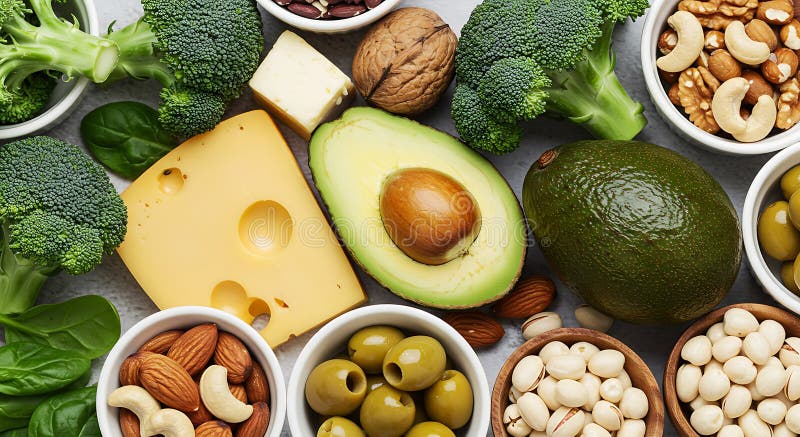 Assortimento di alimenti sani con formaggio avocado broccoli e vari tipi di alimenti royalty illustrazione gratis