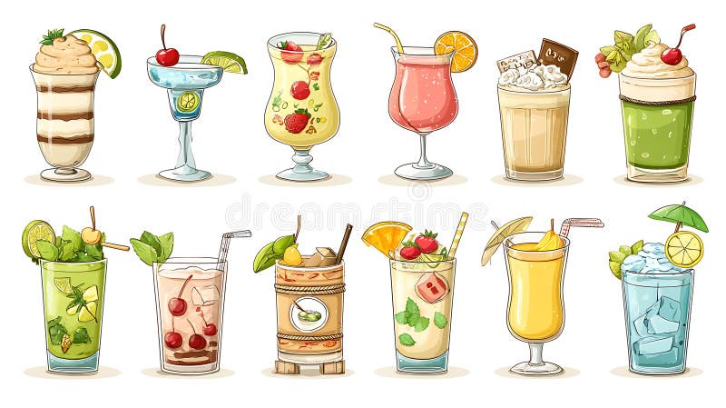 Assortimento di cocktail colorati e di immagini d'arte dei pixel di bevande royalty illustrazione gratis