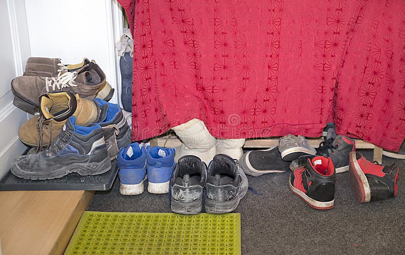 Assortment, Accumulation of Worn Shoes in the House Stock Image - Image ...