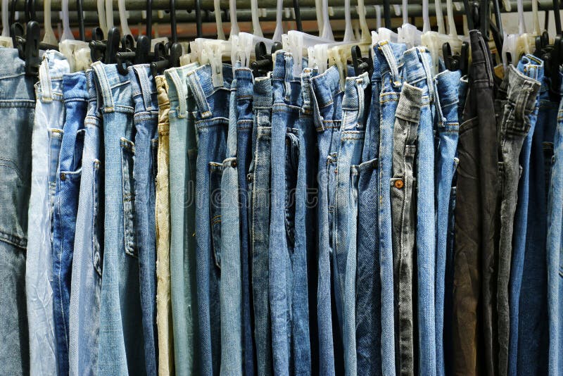 Assortment of Blue Jeans Hanged Stock Image - Image of fashion, cloth ...