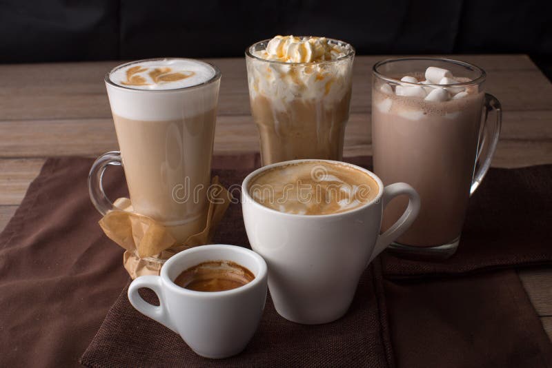 Assorted coffee beverages stock image. Image of cafe 10576247