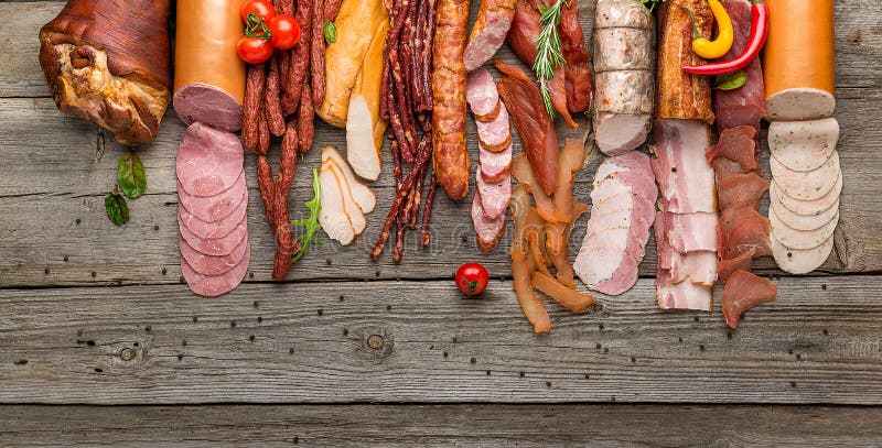 Assortment of cold meats, variety of processed cold meat products