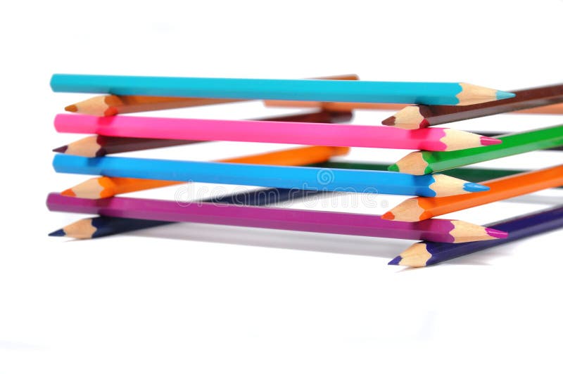 Assortment of Colored Pencils Over White Stock Image Image of