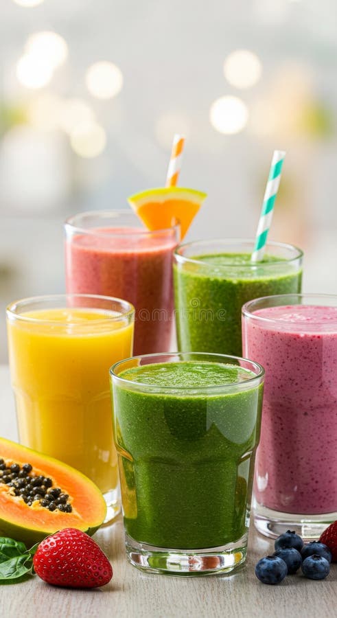 Assortment of Colorful Fruit Smoothies in Glasses vector illustration