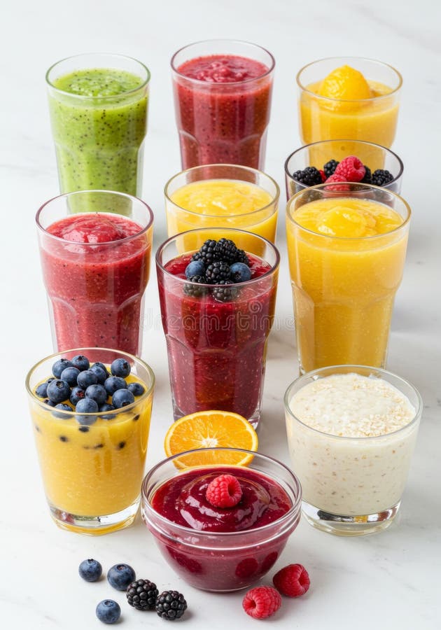 Assortment of Colorful Fruit Smoothies in Glasses vector illustration