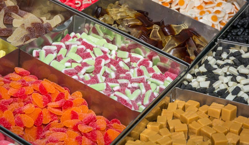 Assortment colorful gummy candies. stock images